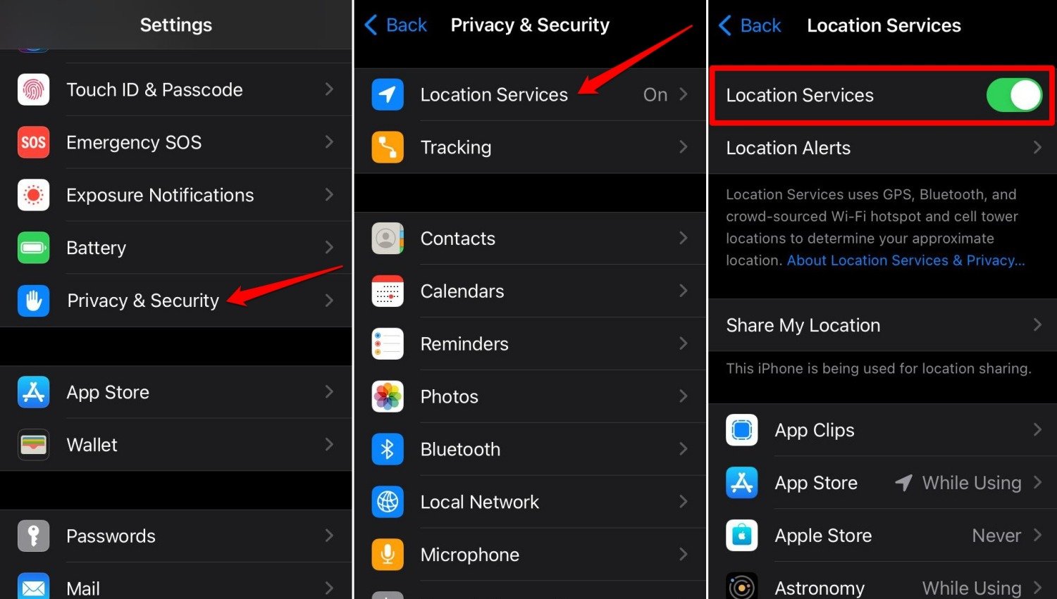 enable location services on iOS 17