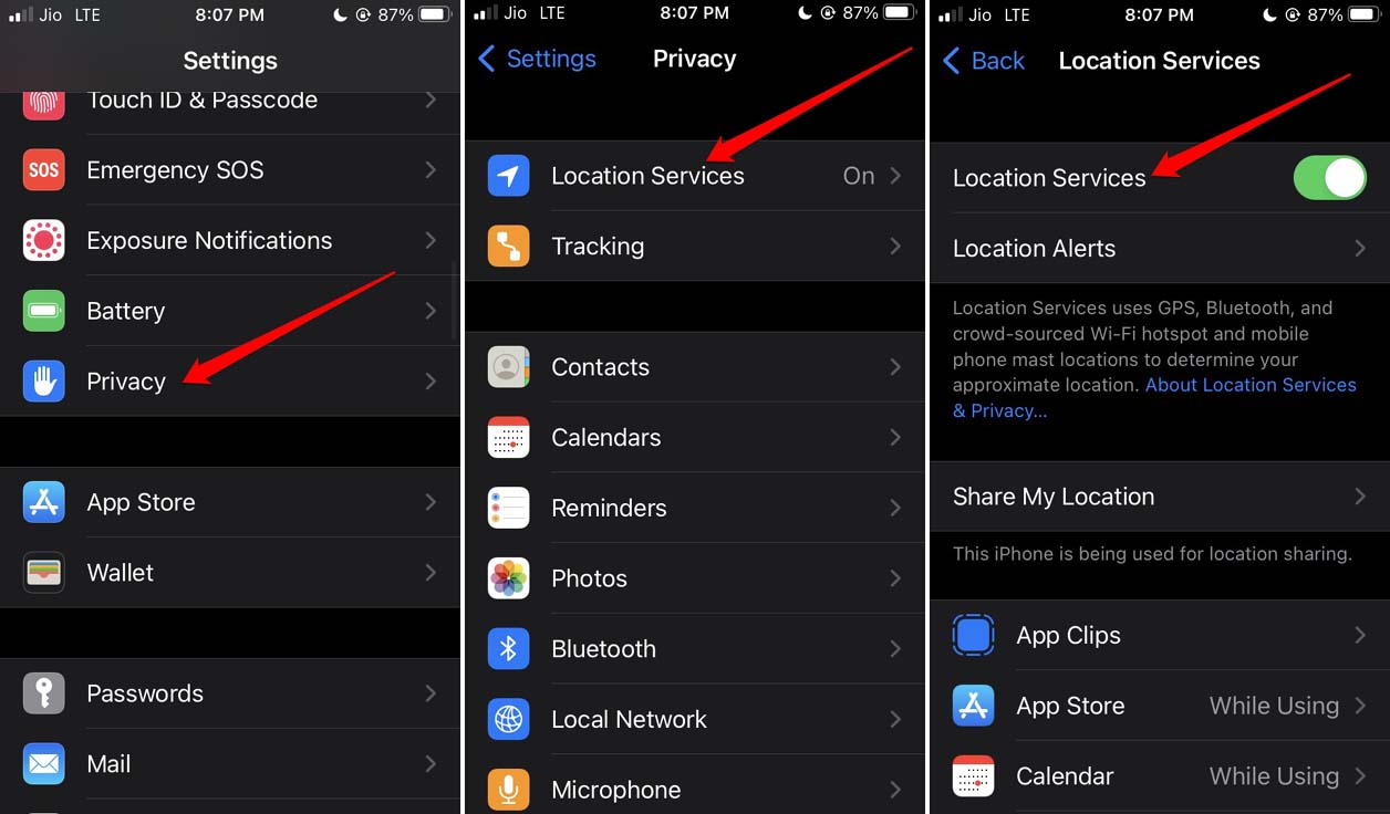 enable location services on iPhone