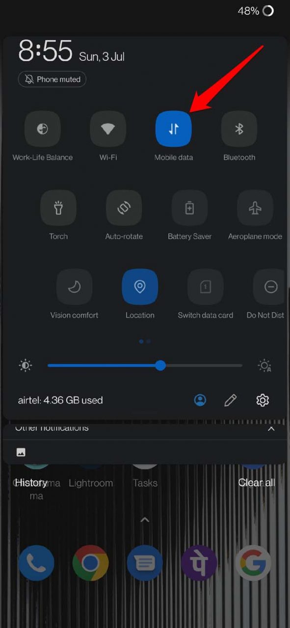 enable mobile data on Android device