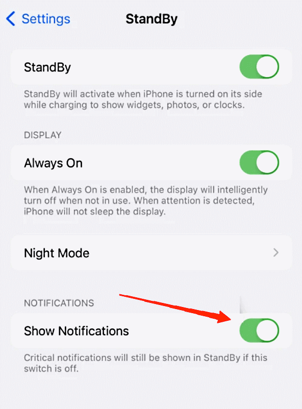 turn on the toggle for the Show Notifications optio