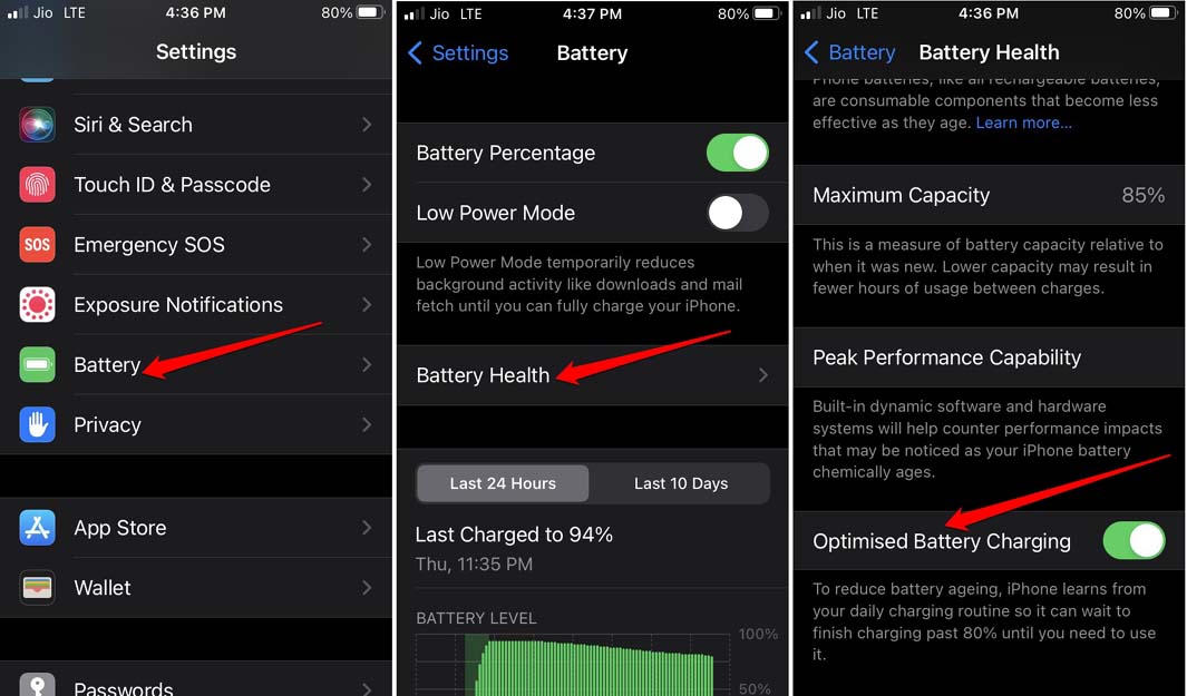 enable optimized battery charging iPhone