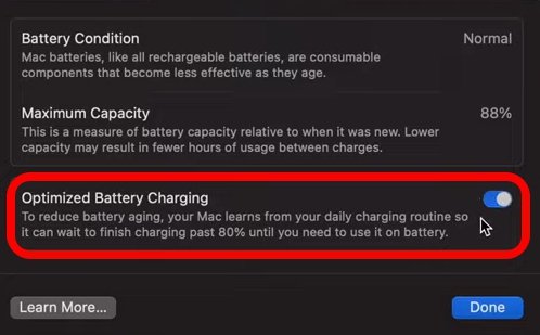 enable optimized battery charging on Macbook