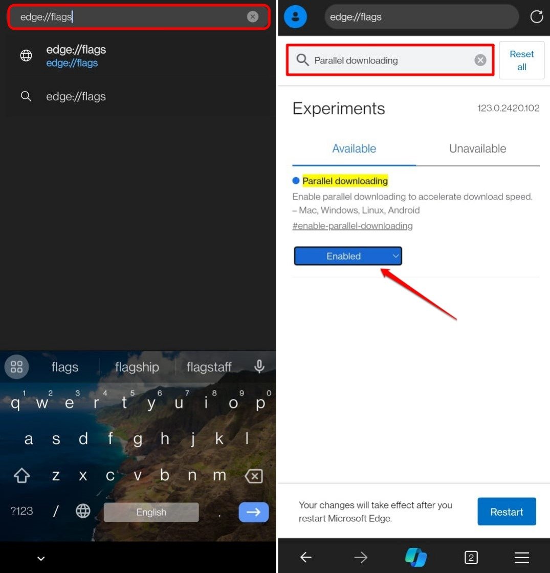 enable parallel downloading on Edge browser Android