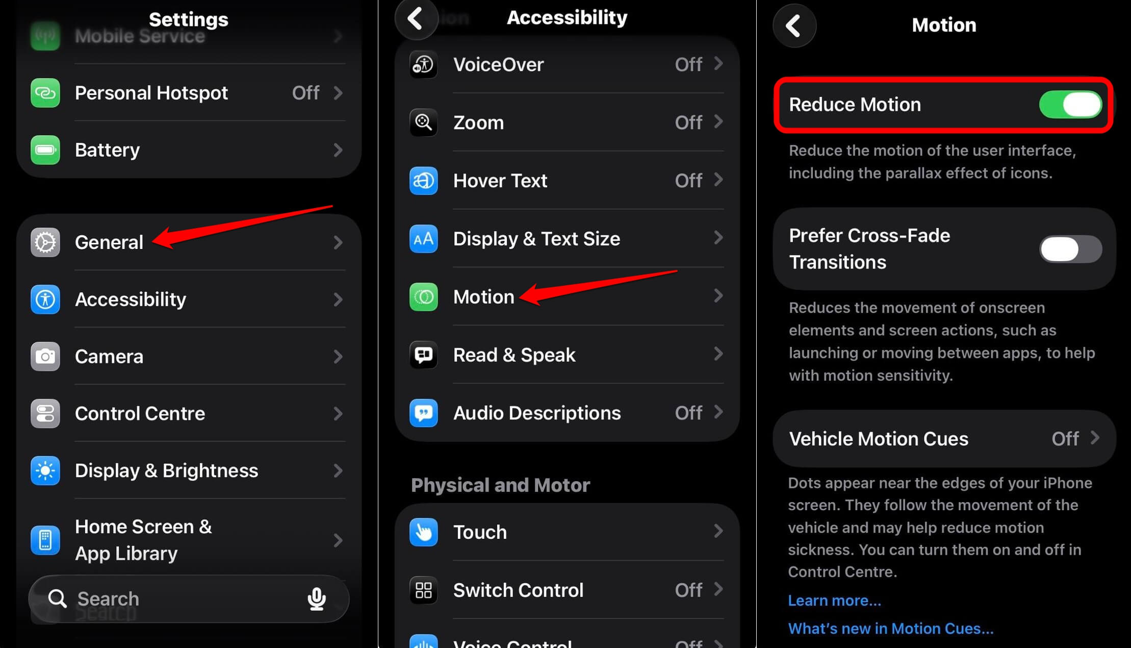 enable reduce motion in iphone
