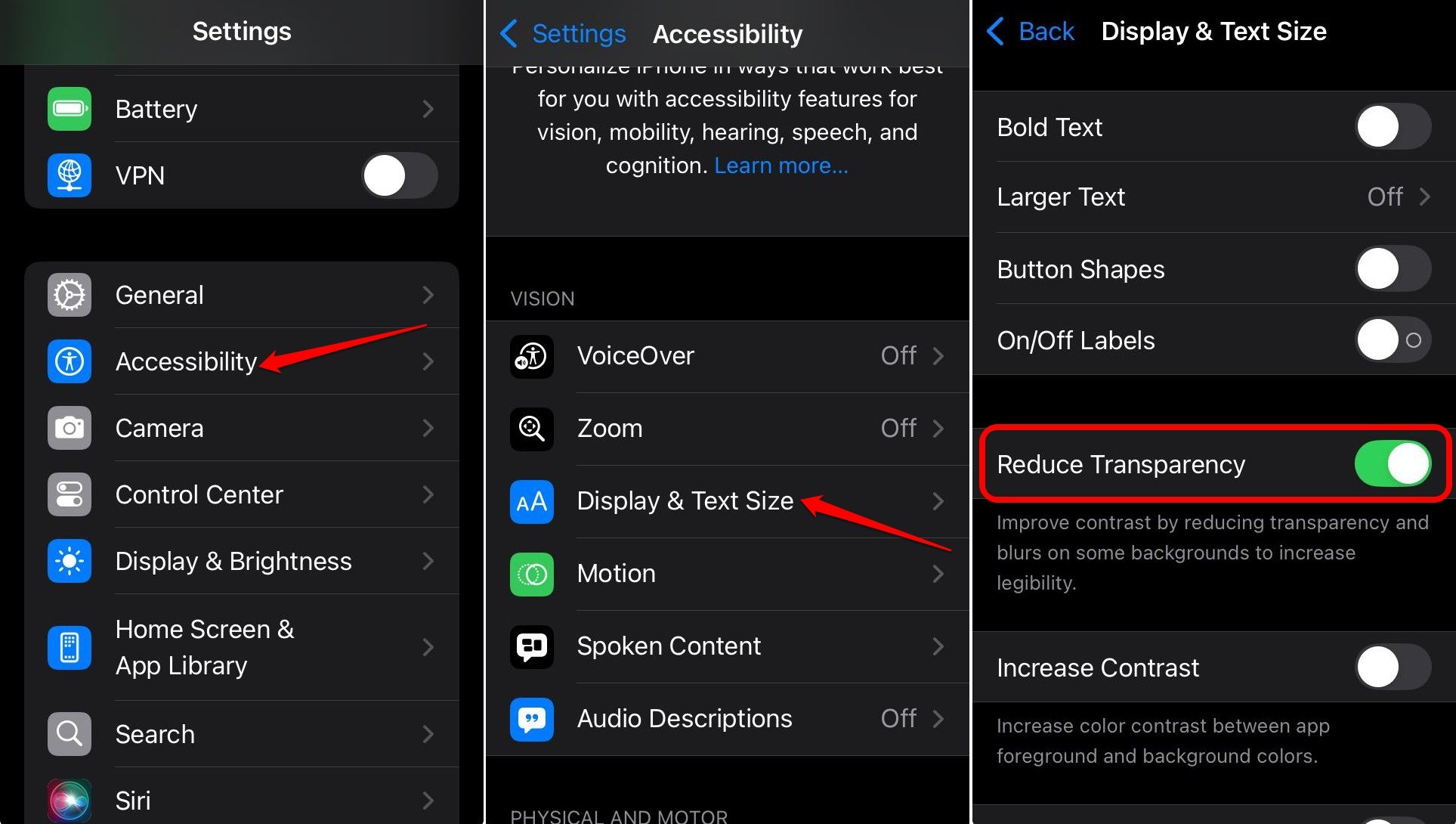 enable reduce transparency on iOS