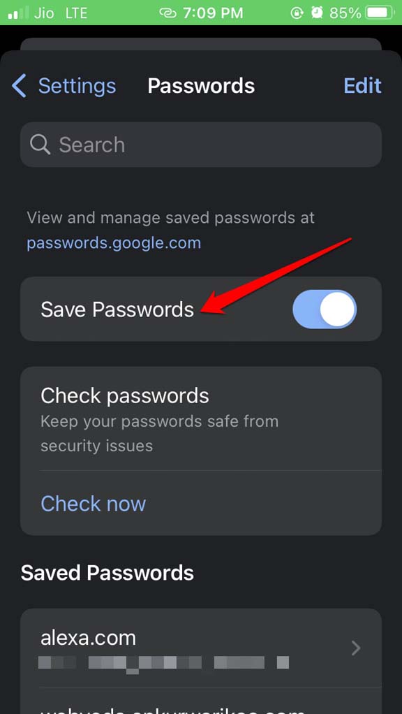 enable save passwords on iOS