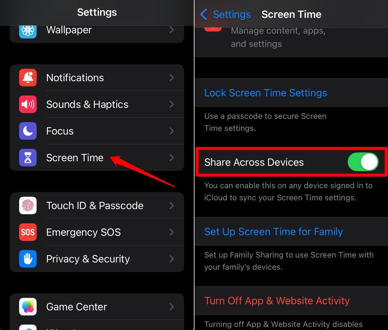 enable share across device on iPhone