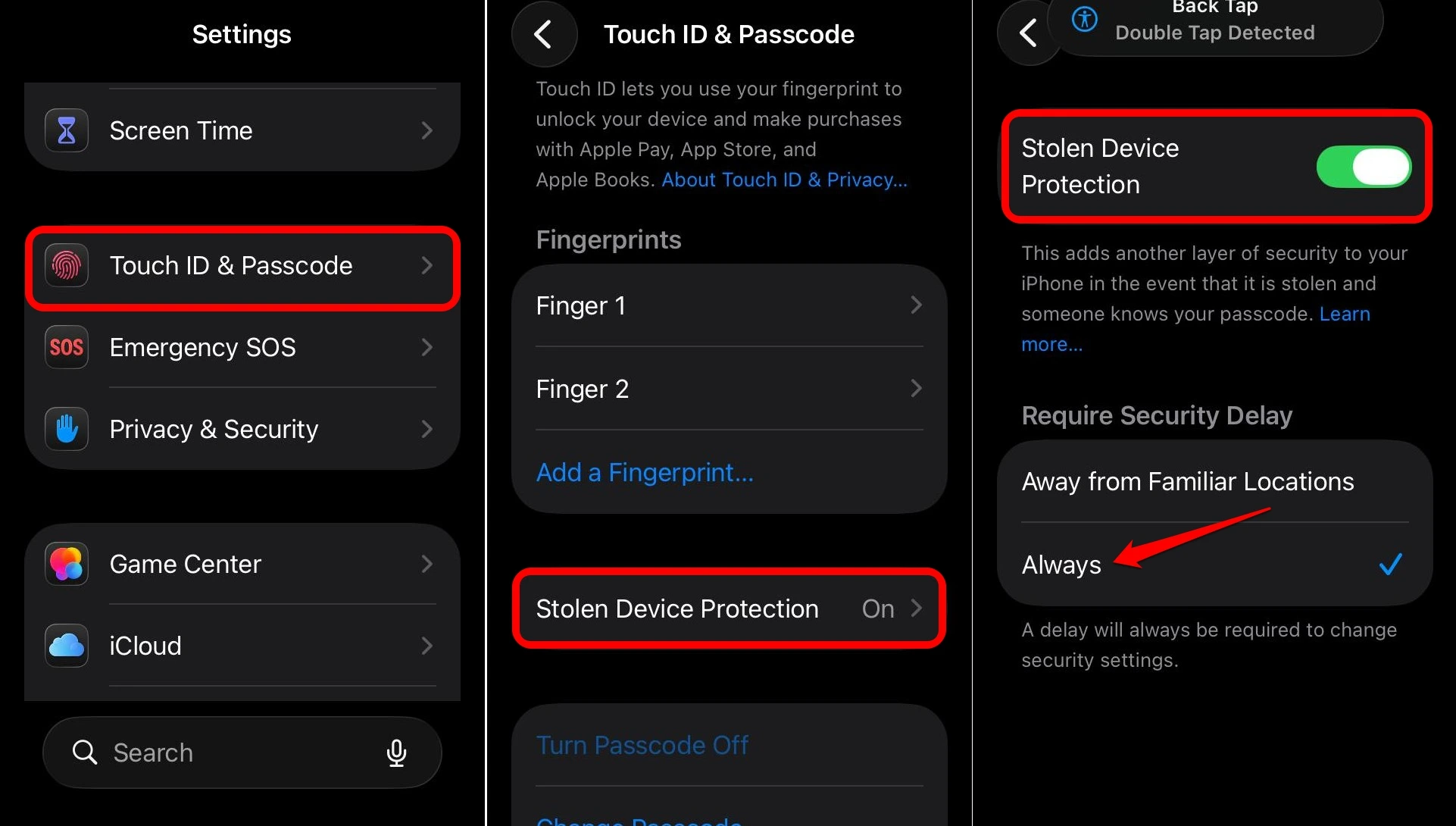 enable stolen device protection in iPhone