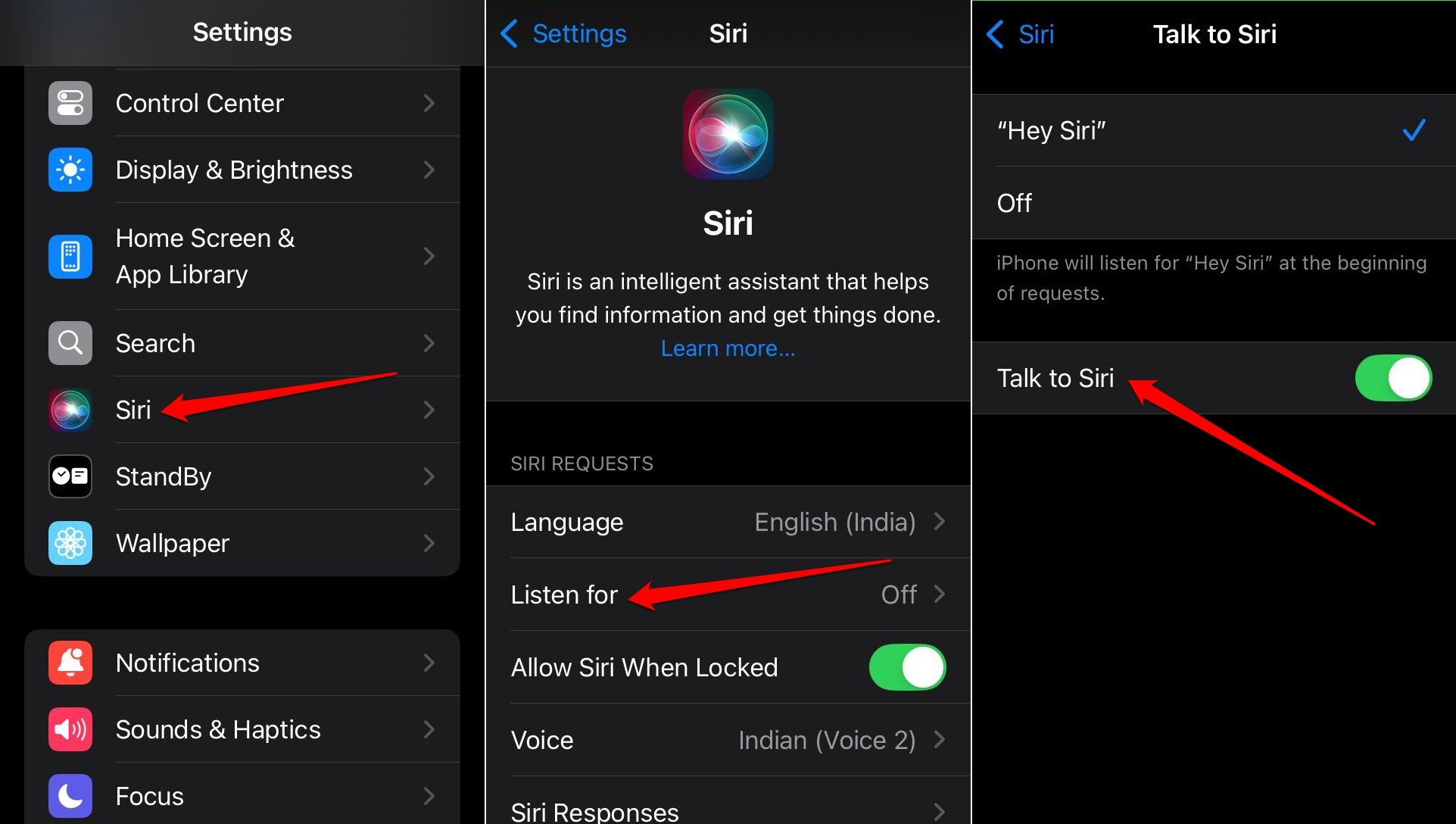 enable talk to Siri on iPhone