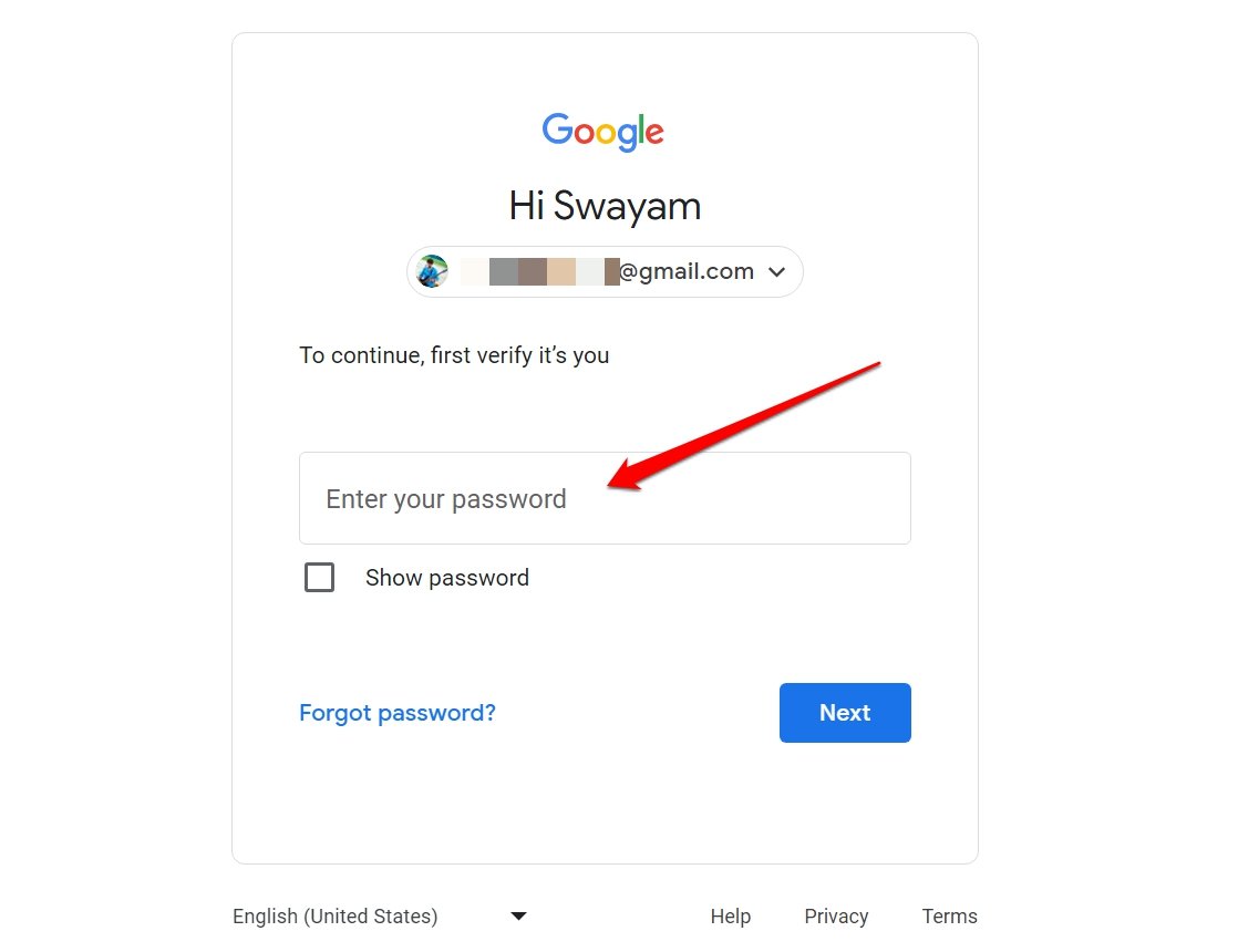 enter gmail password to authenticate