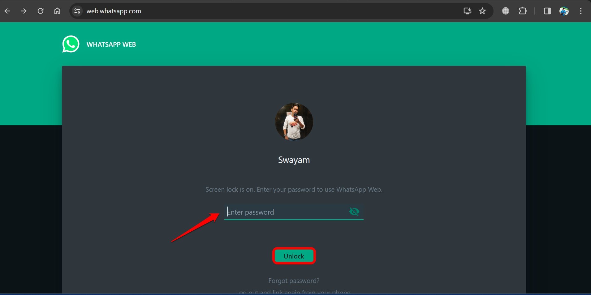 введите пароль для доступа к веб-сайту WhatsApp