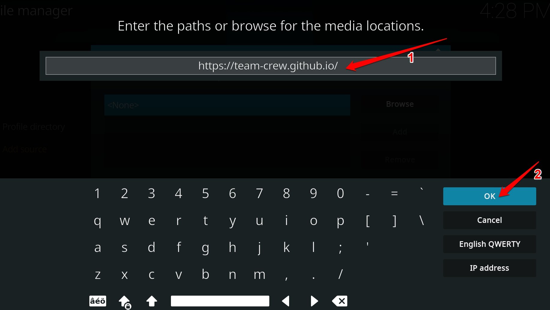 enter the URL of the Kodi add on repository