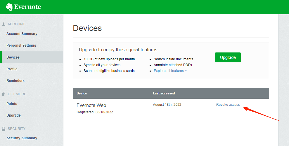 Check the number of devices for Your Evernote Account