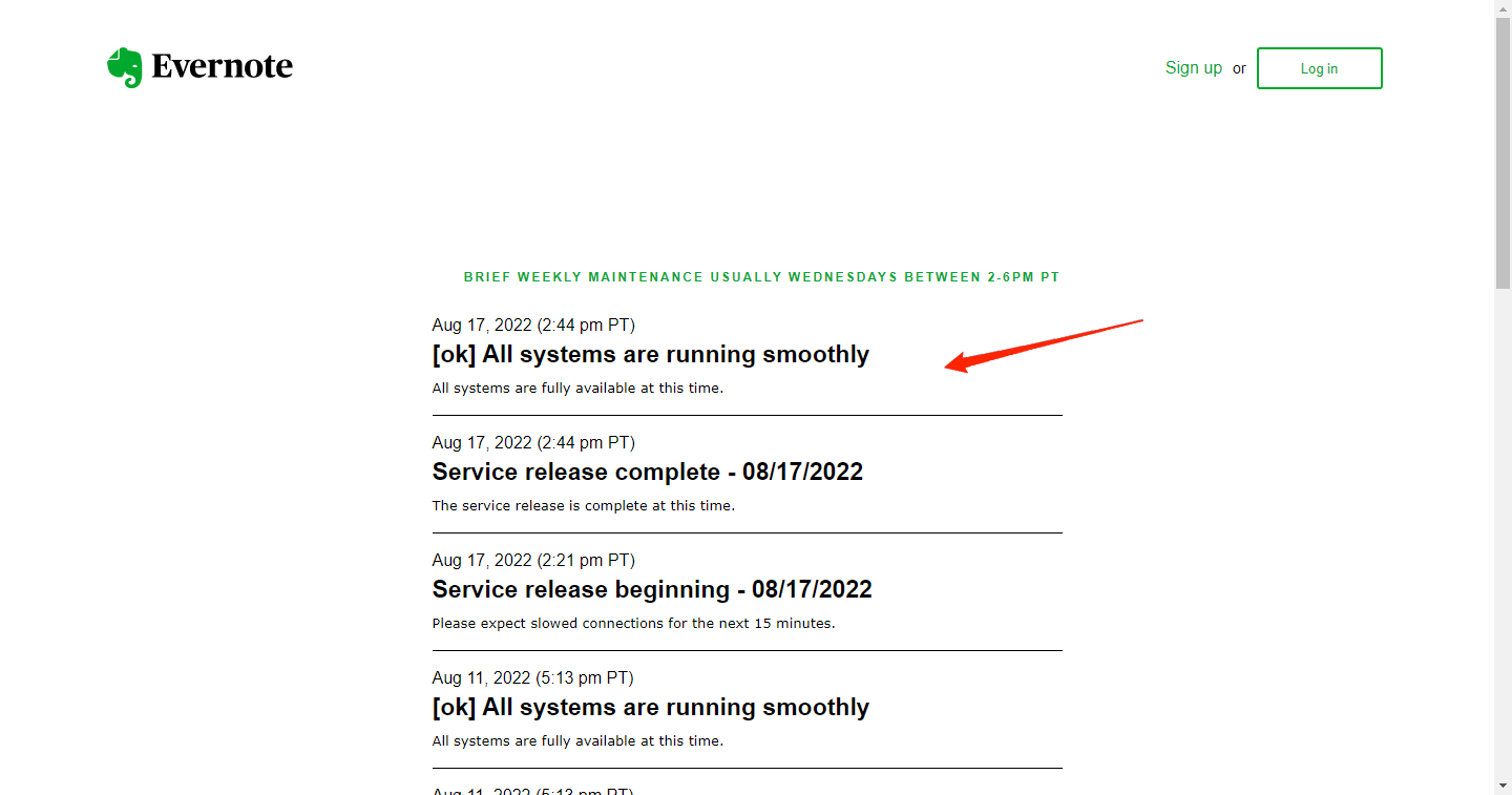 Check Evernote's Server Status
