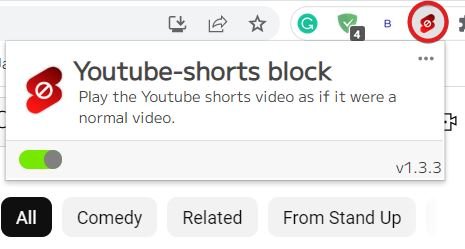 enable extension YouTube Shorts Block