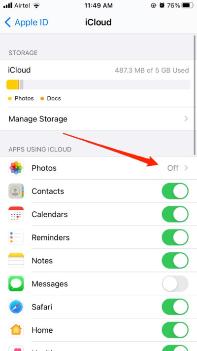 disbale media upload for icloud