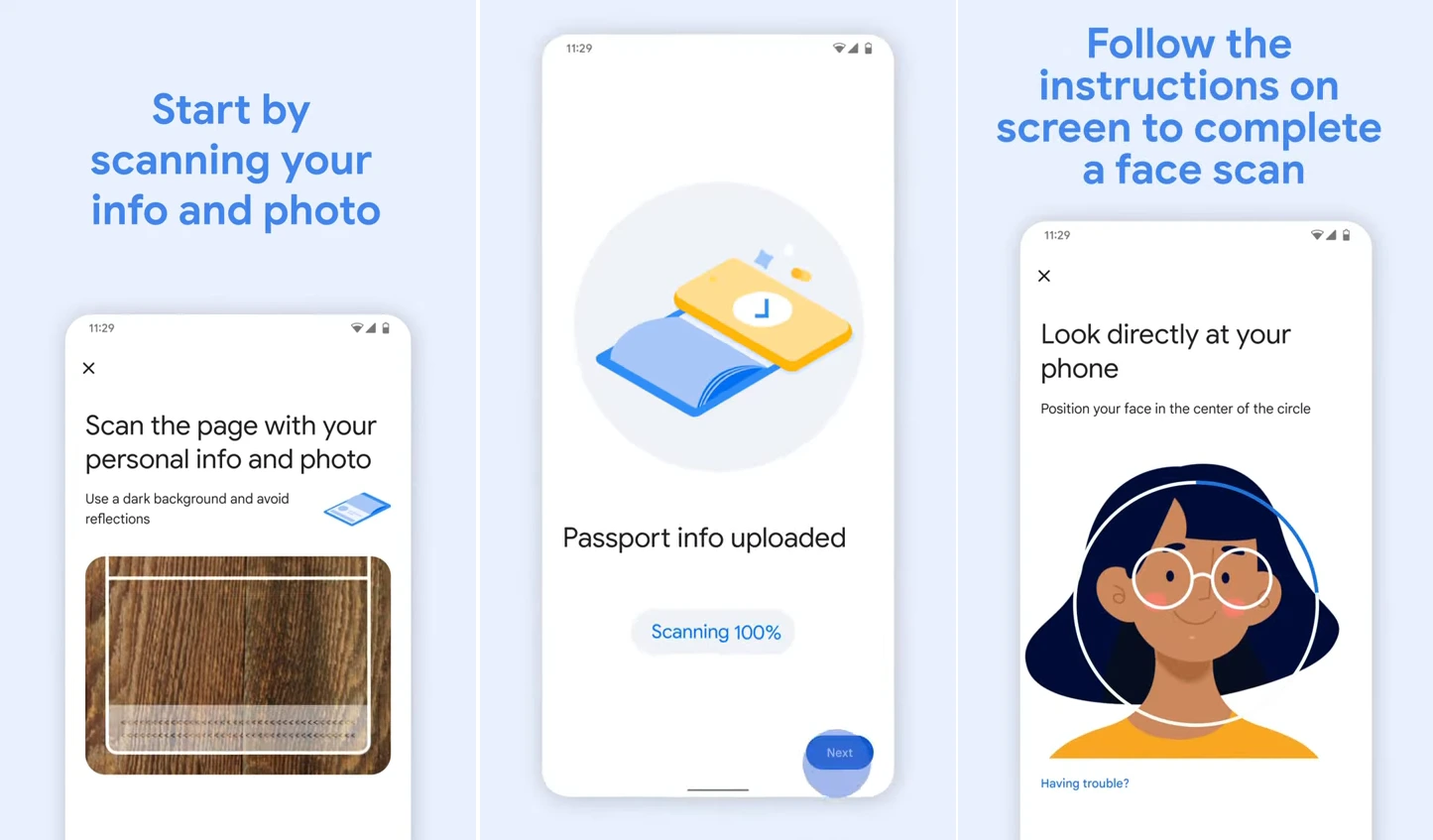 facial scan to verify ID pass for Google Wallet
