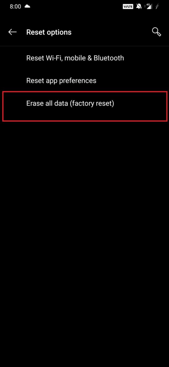factory reset Android device