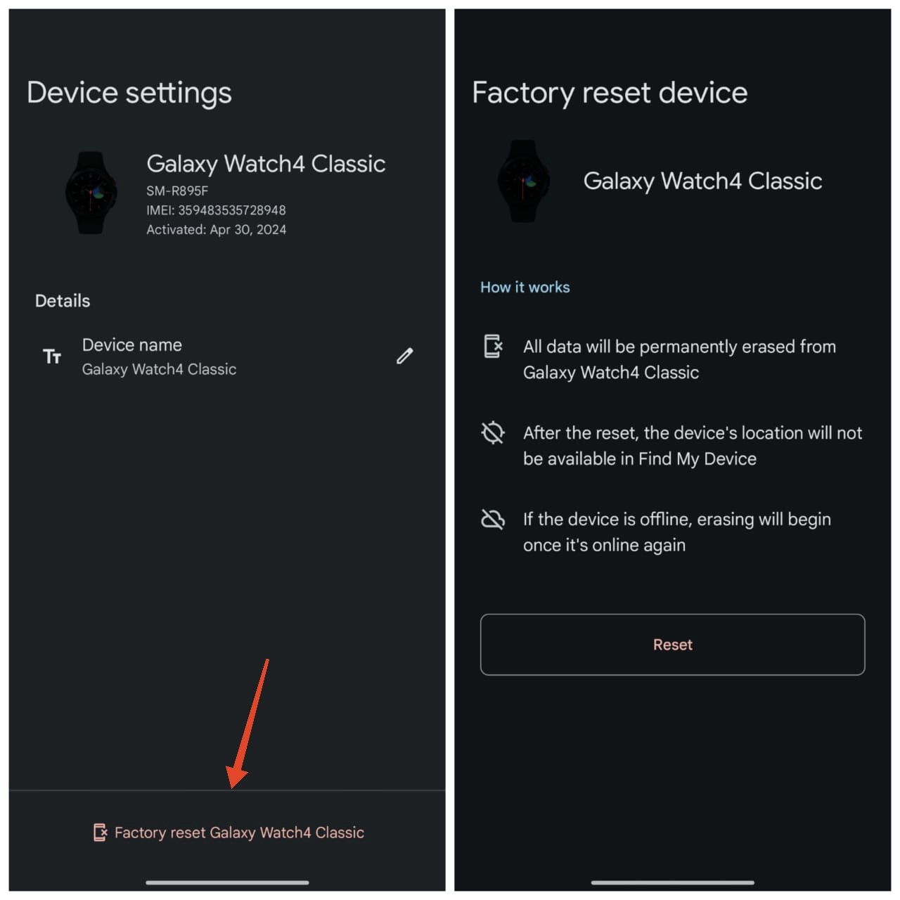 factory reset your Galaxy watch using find my device