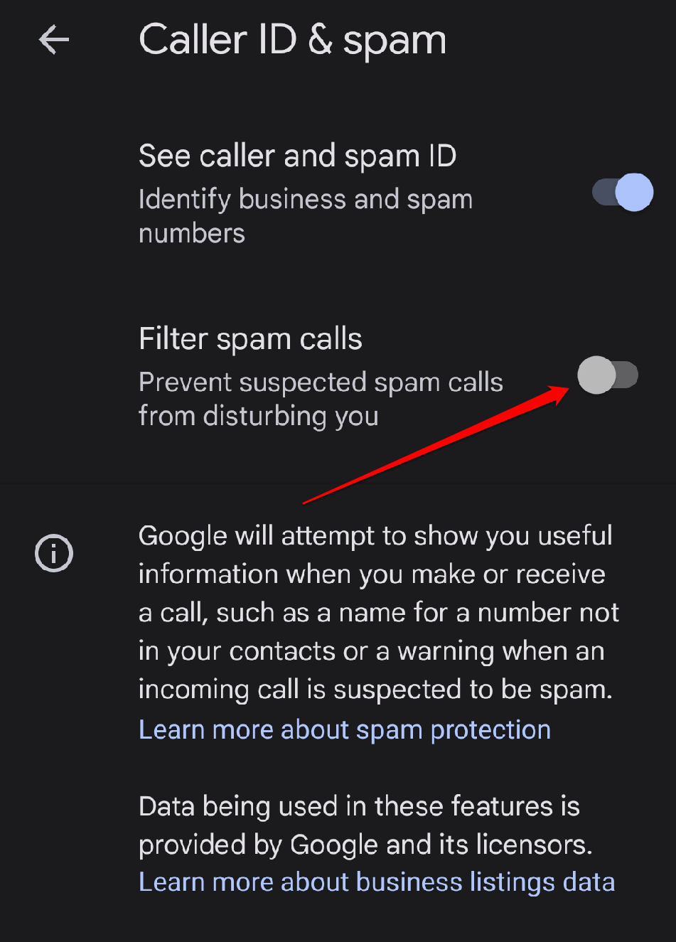 Turn on Filter spam calls.