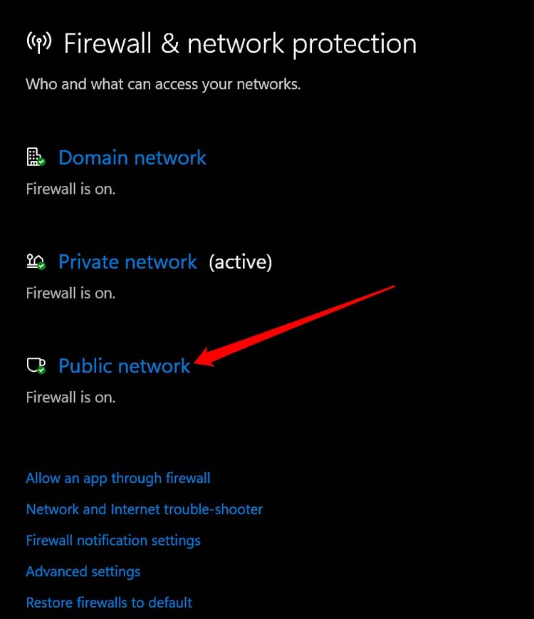 firewall is on for public network