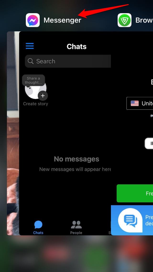 force close Messenger iOS
