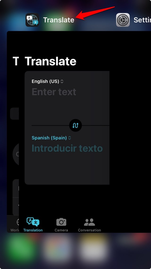 force close the Translate app on iPhone