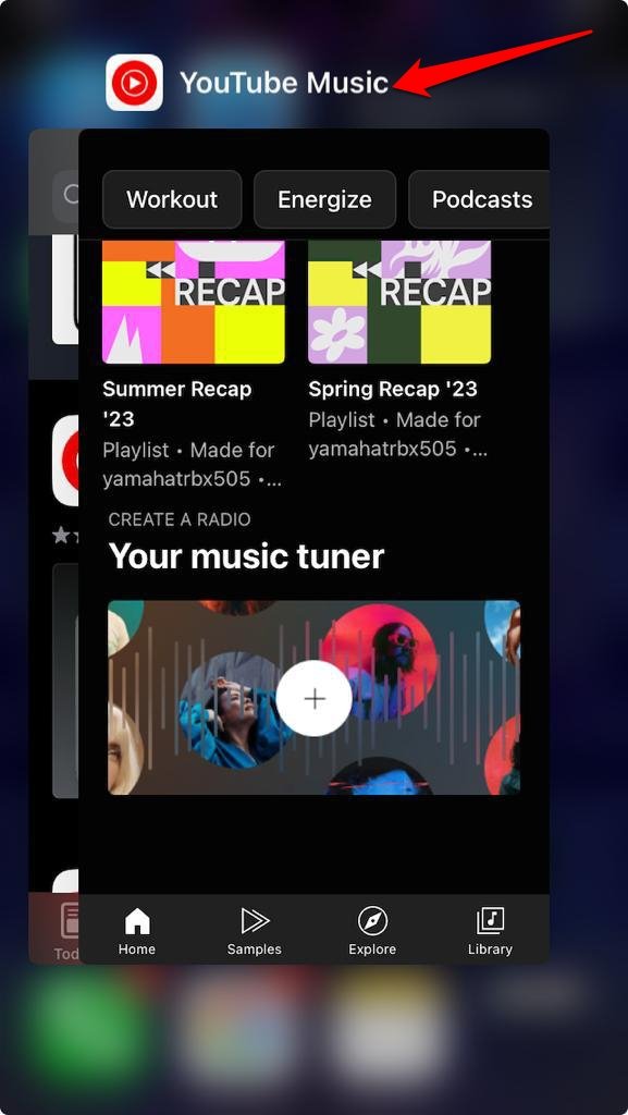 force close youtube music on iPhone