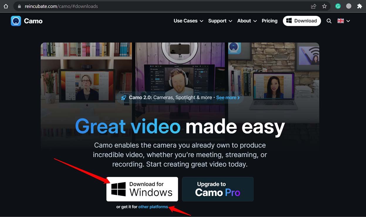 get camo webcam app client for Windows and Mac