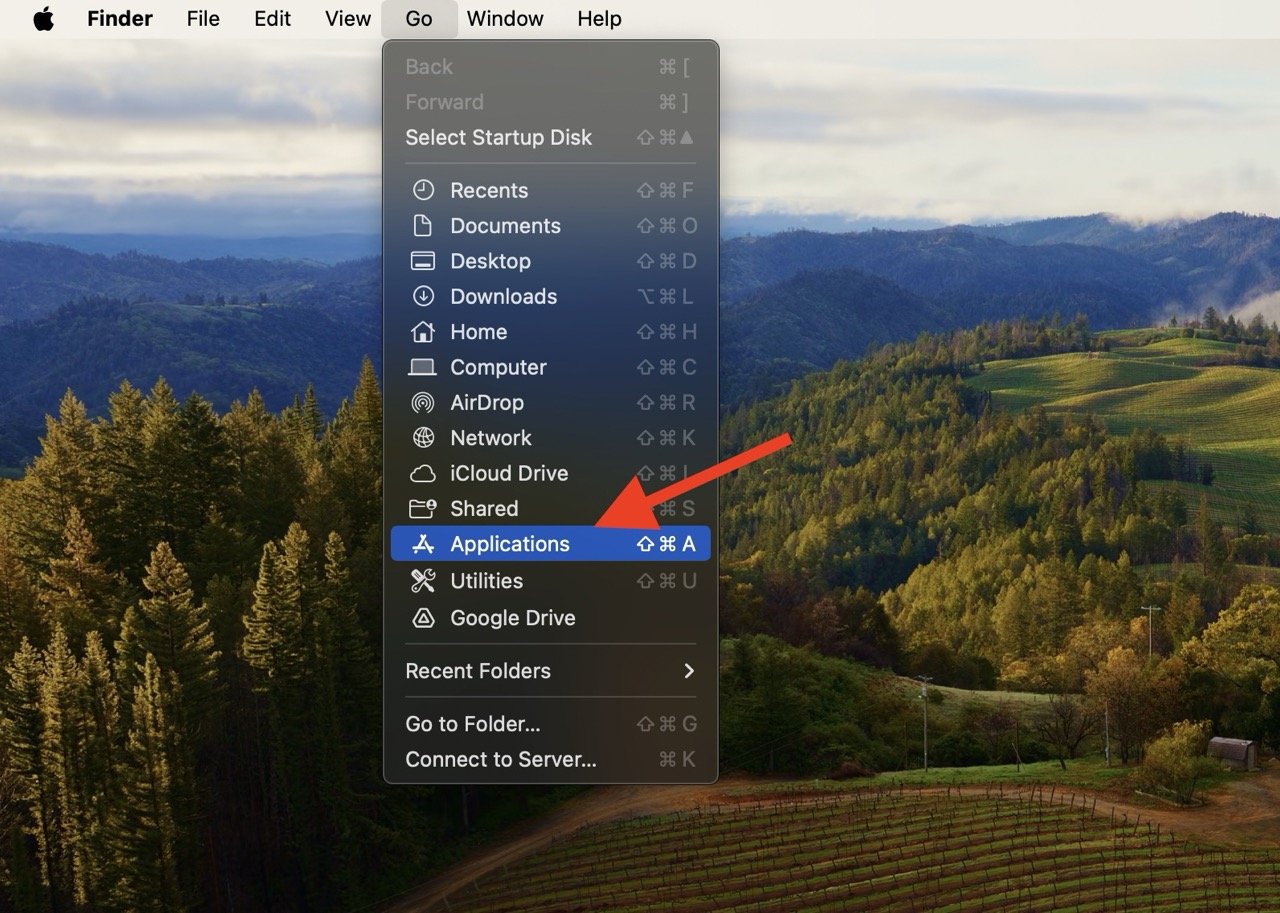 Open Applications Folder on Mac With Go Menu