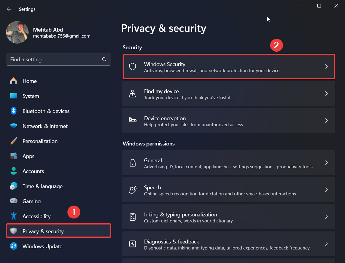 go to Privacy and security, then Windows security
