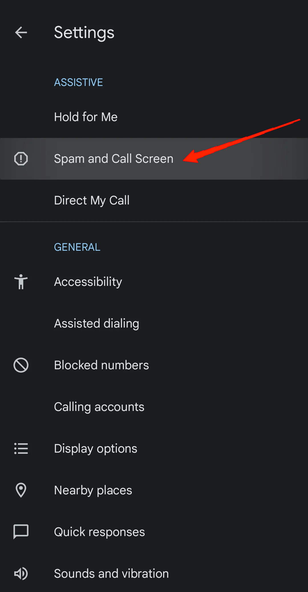 go to Spam and Call Screen and again tap on Call Screen