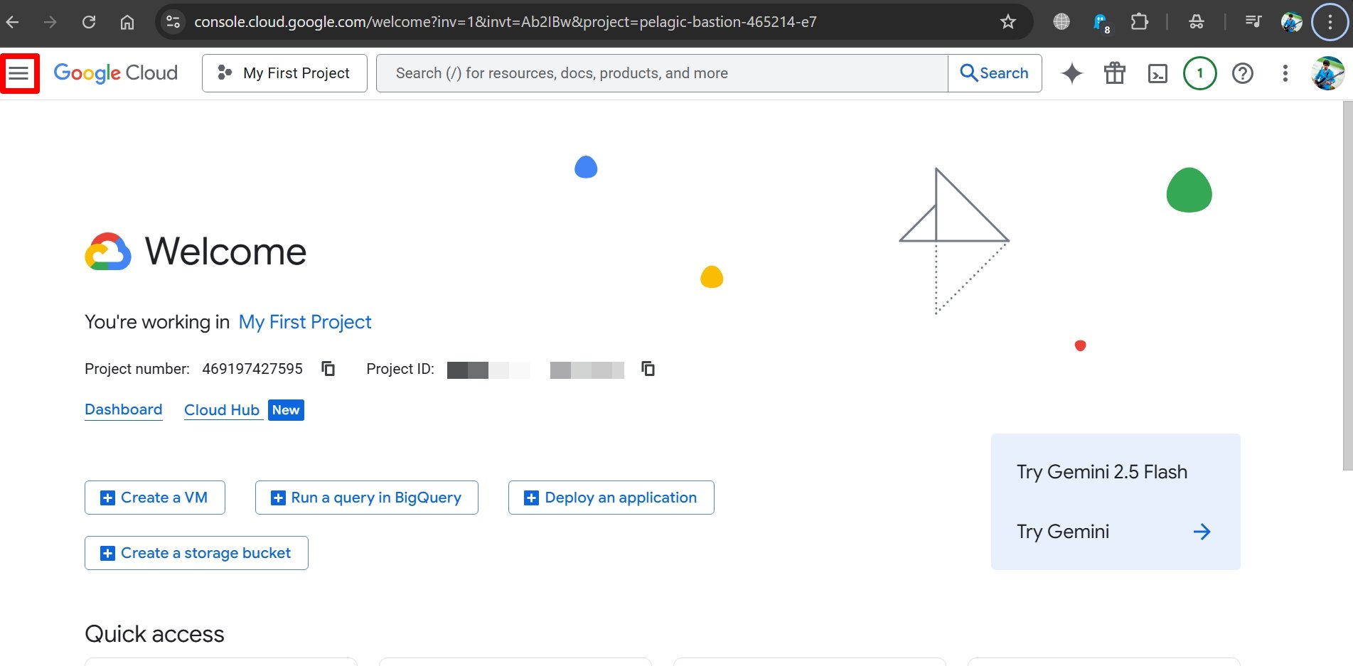 google cloud console menu button