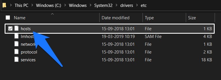 hosts file in c:drive etc