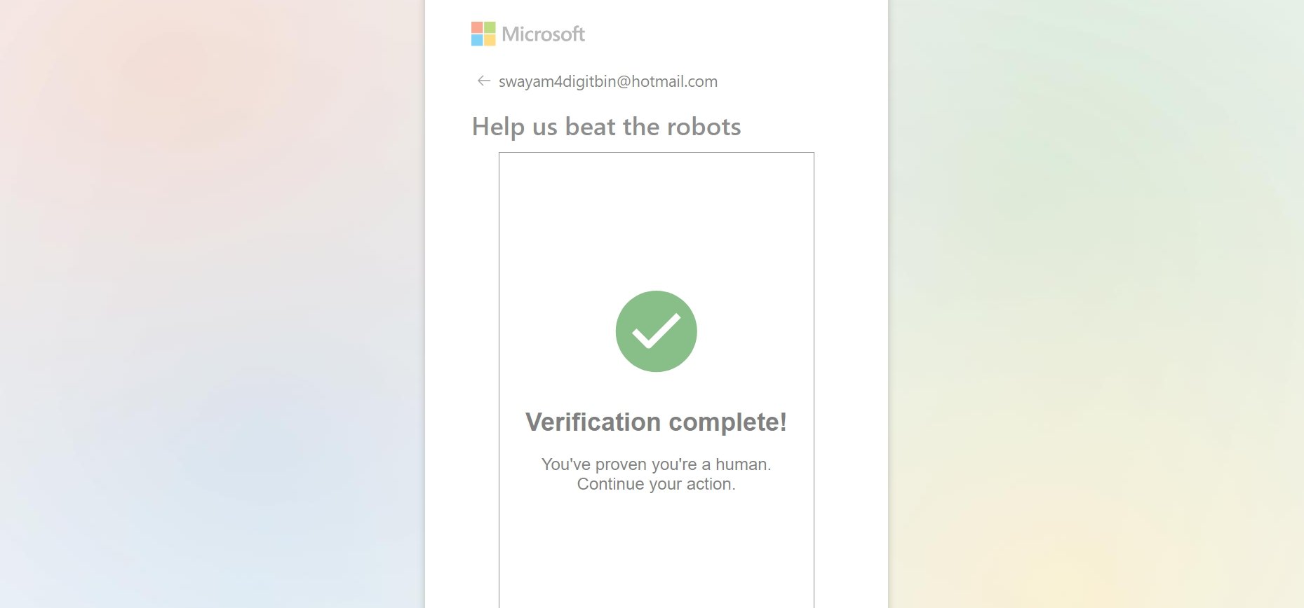 hotmail account verification complete