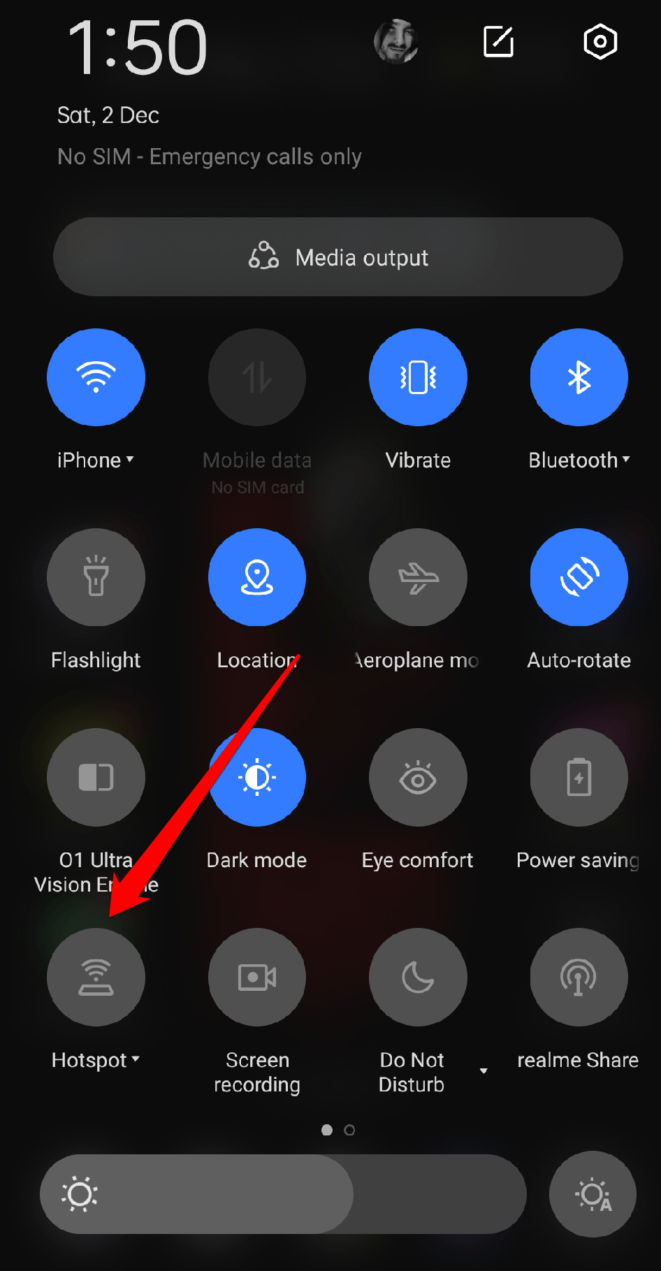 Tap and hold the Personal Hotspot icon