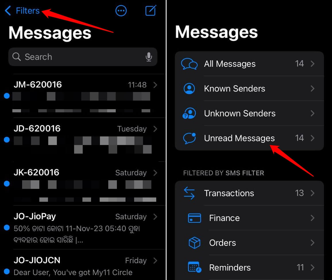 how to access unread message on iphone
