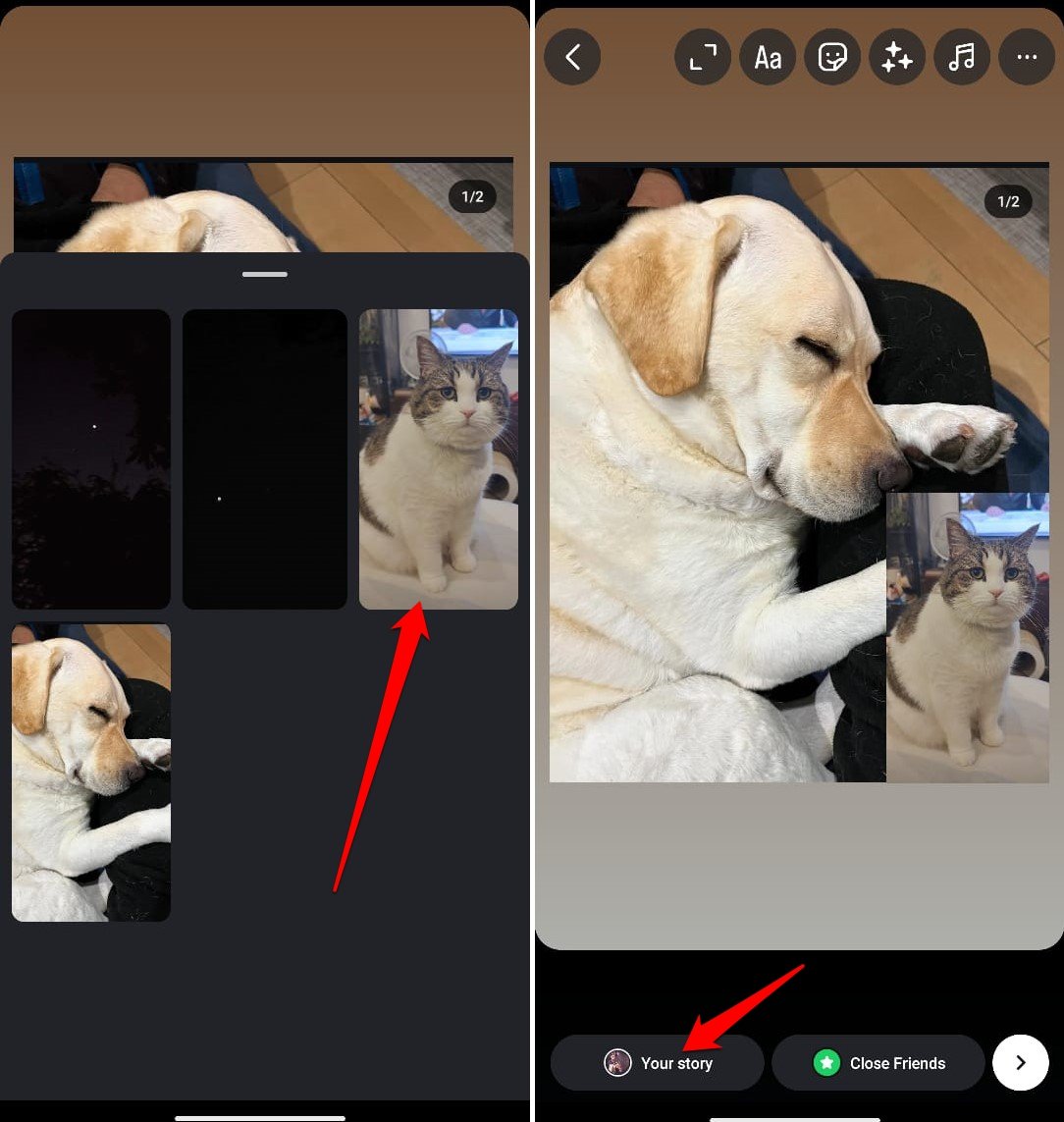 how to add one image on another in Instagram story