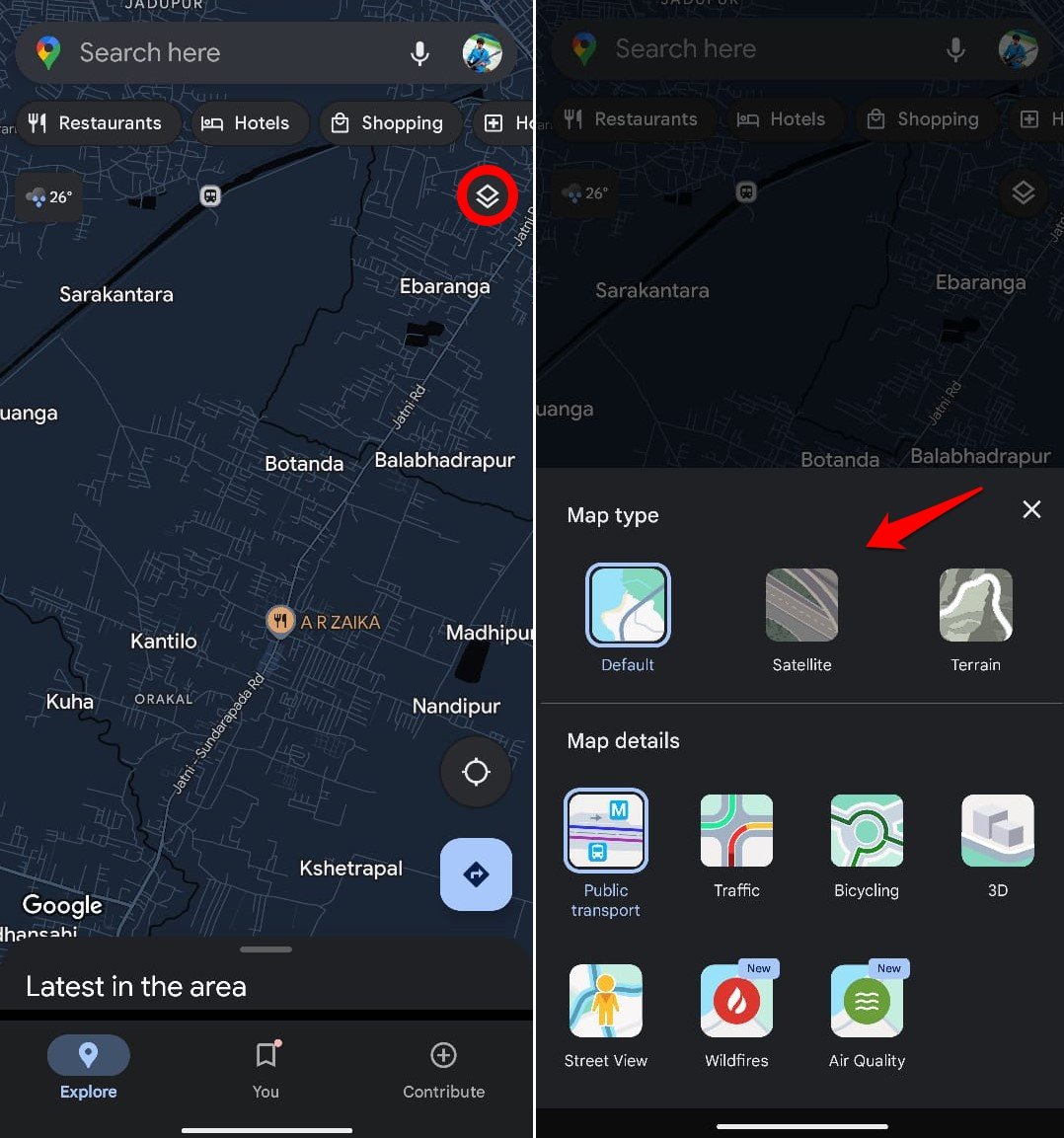 how to change map view in Google Maps