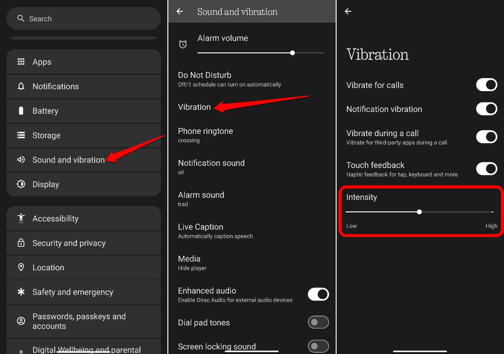 how to change vibration intensity on Android devices