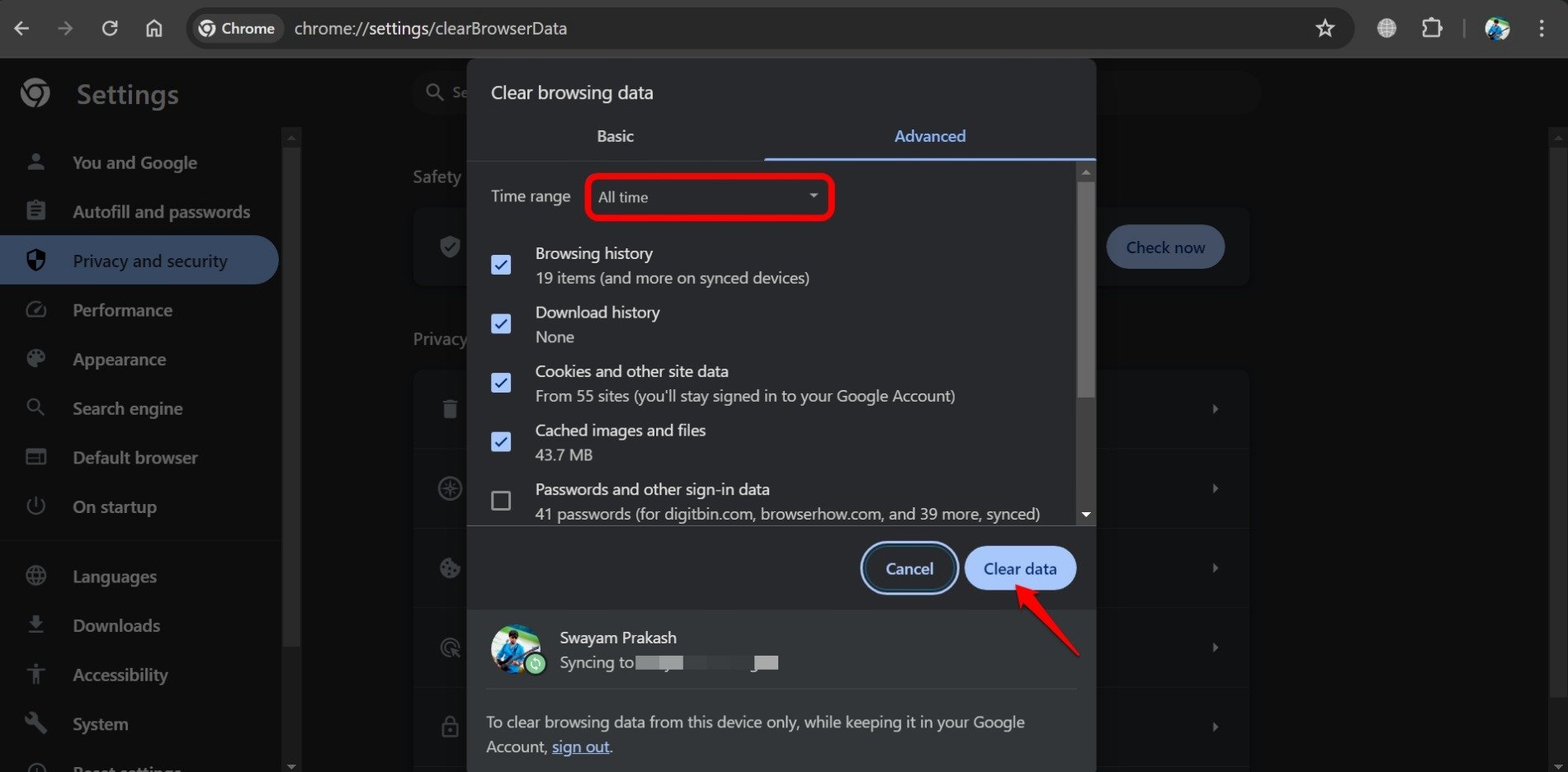 how to clear browsing data on Chrome