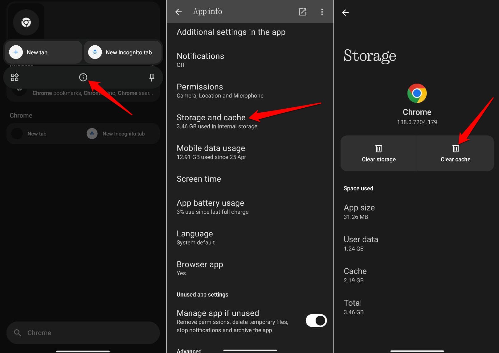 how to clear chrome cache on Android device