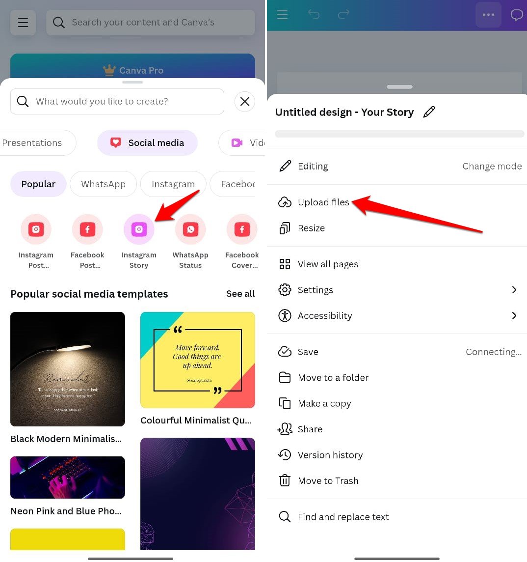 how to create instagram story on Canva