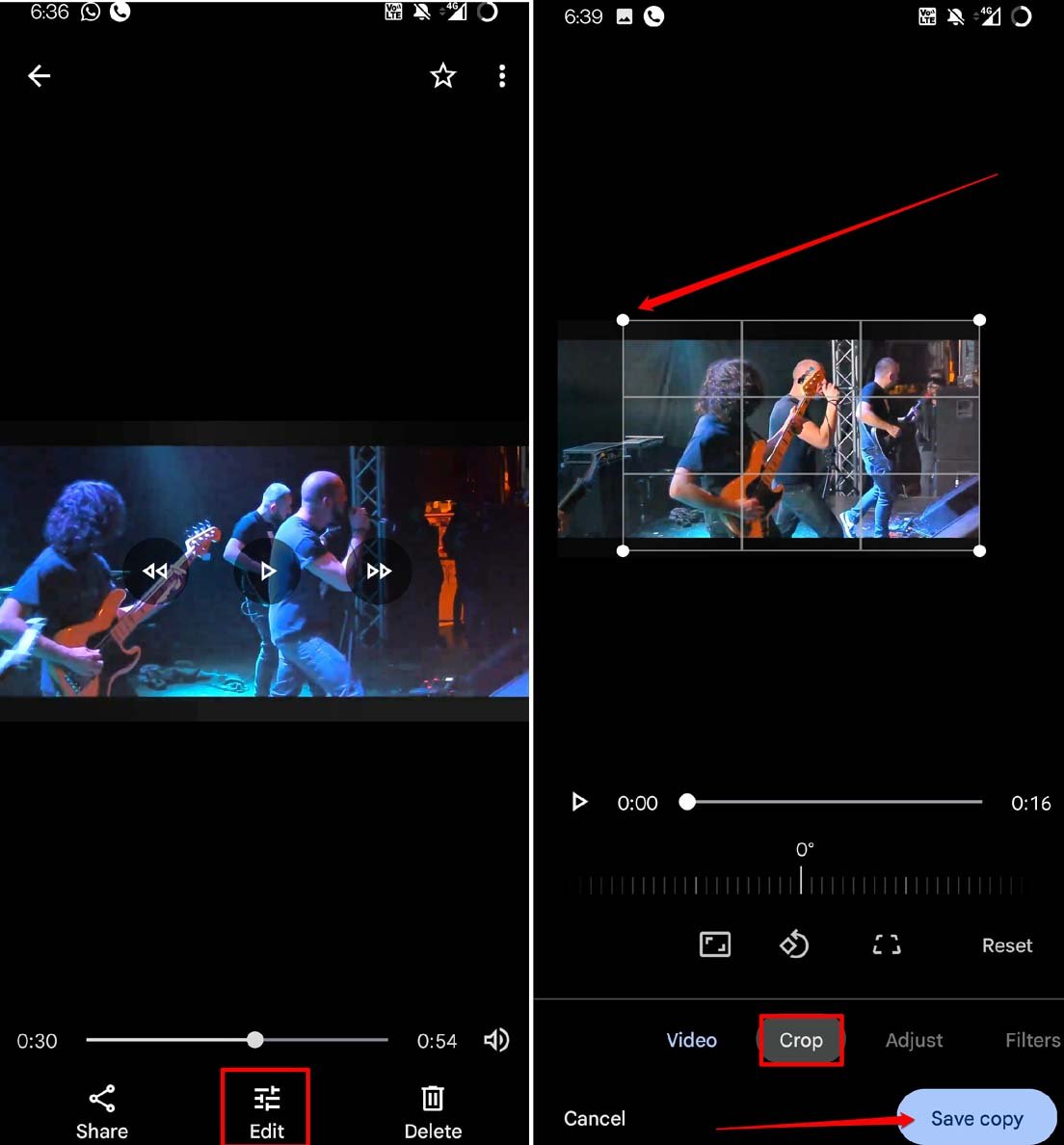 how to crop a video in Google Photos
