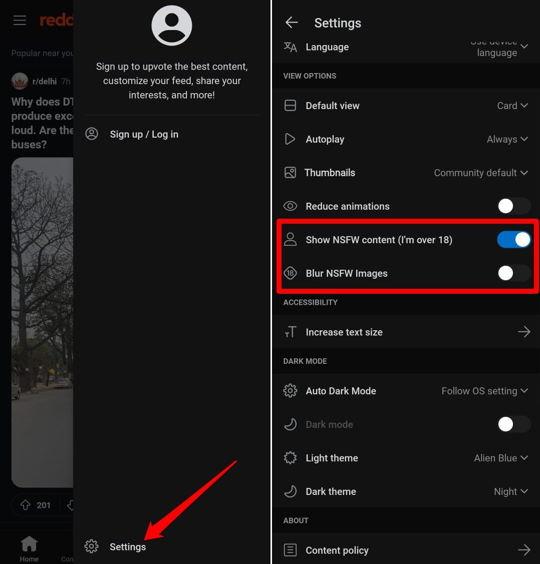 how to enable NSFW content on reddit app