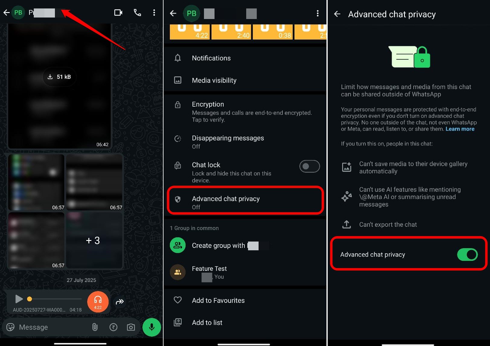 how to enable advanced chat privacy on WhatsApp