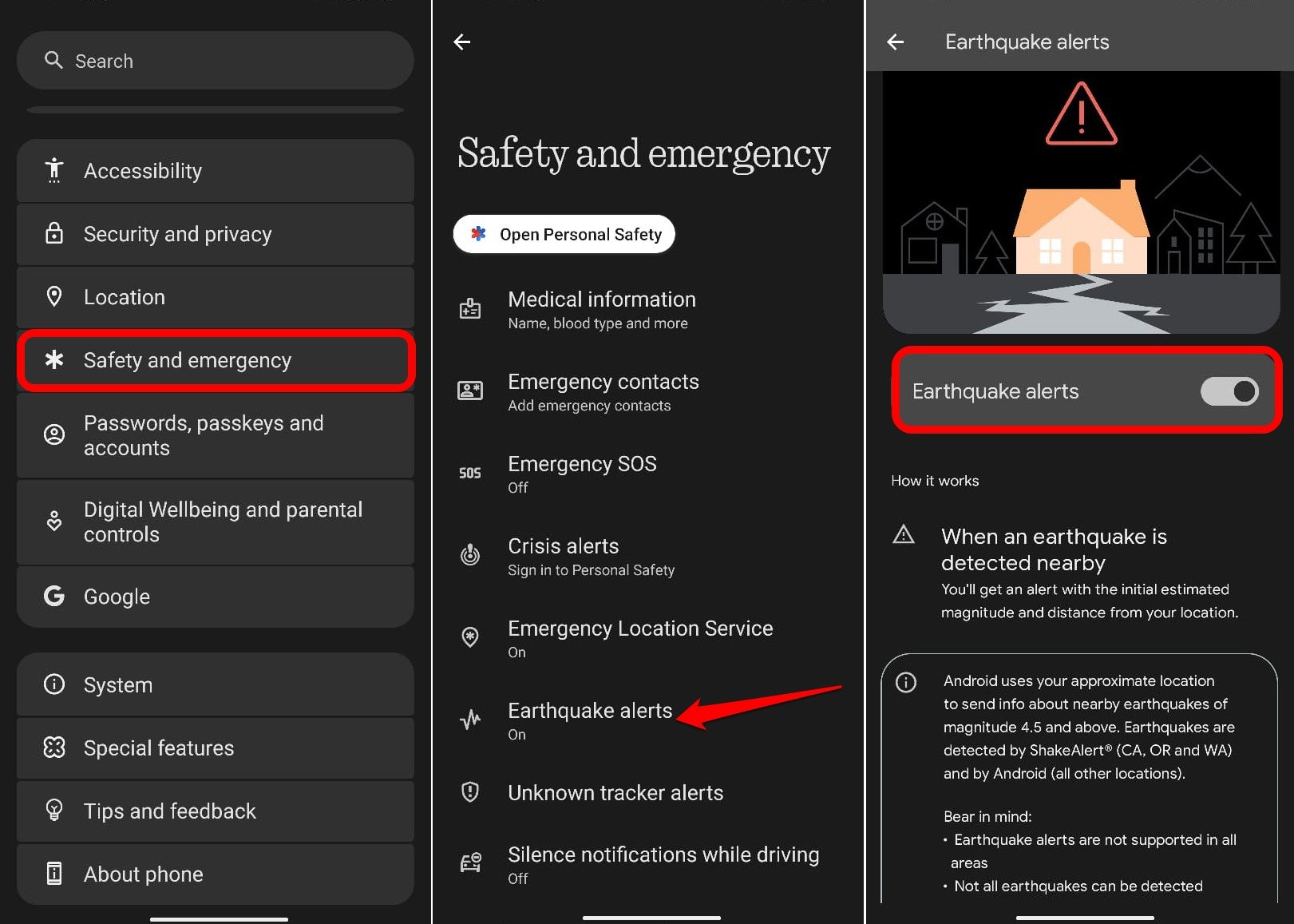 how to enable earthquake alerts on Android device