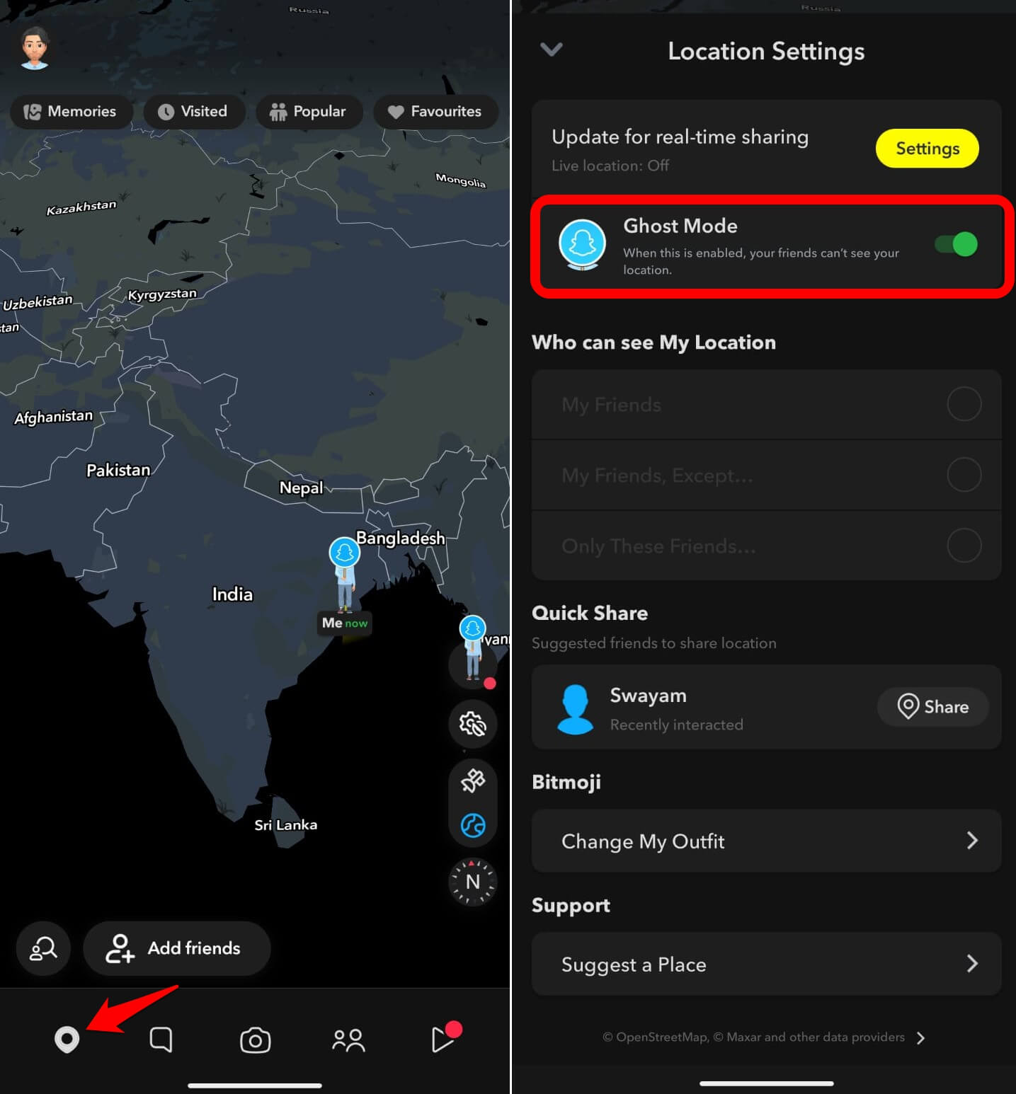how to enable ghost mode on Snapchat