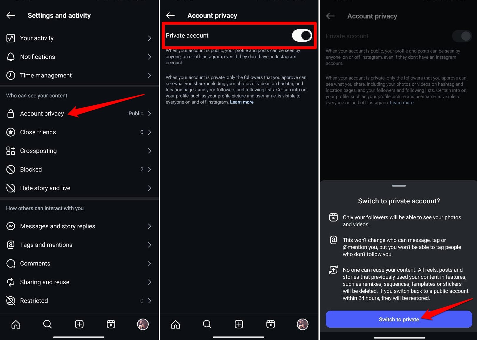 how to enable private account on Instagram