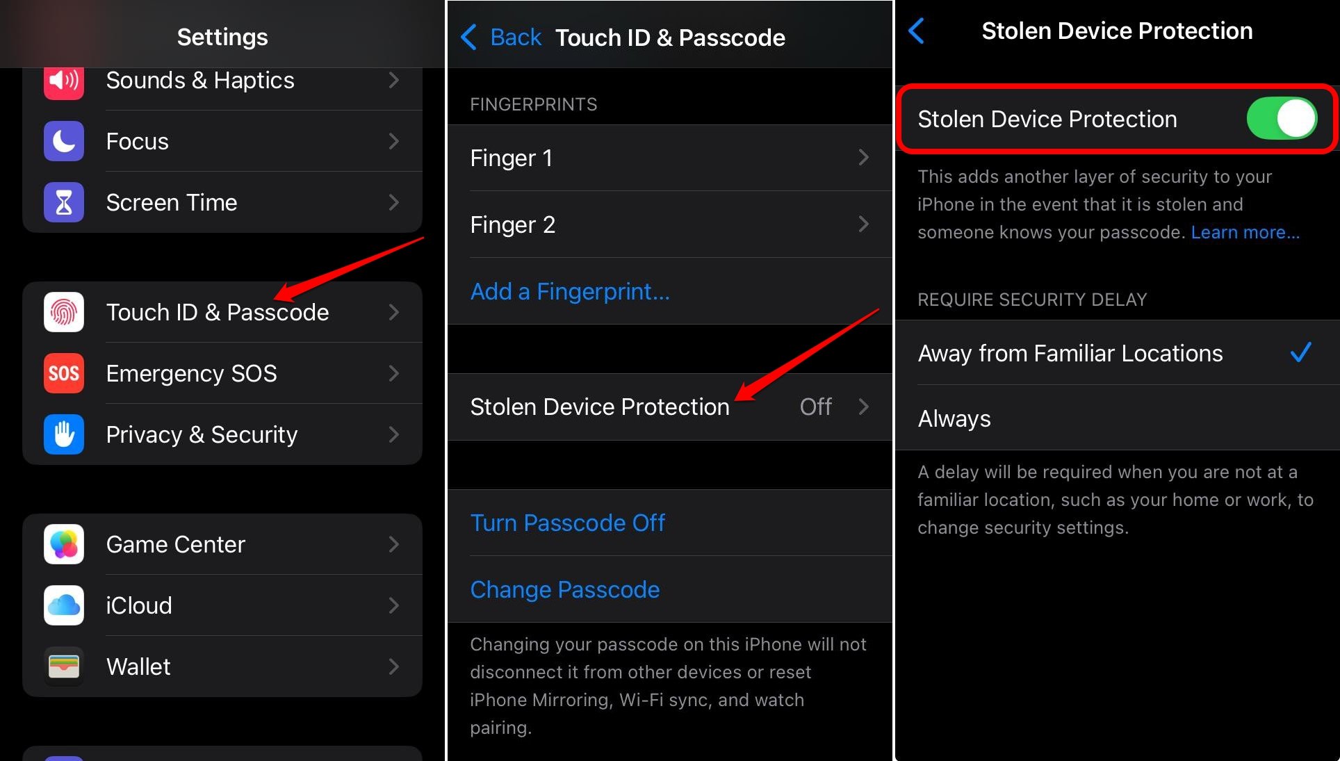 how to enable stolen device protection on iPhone